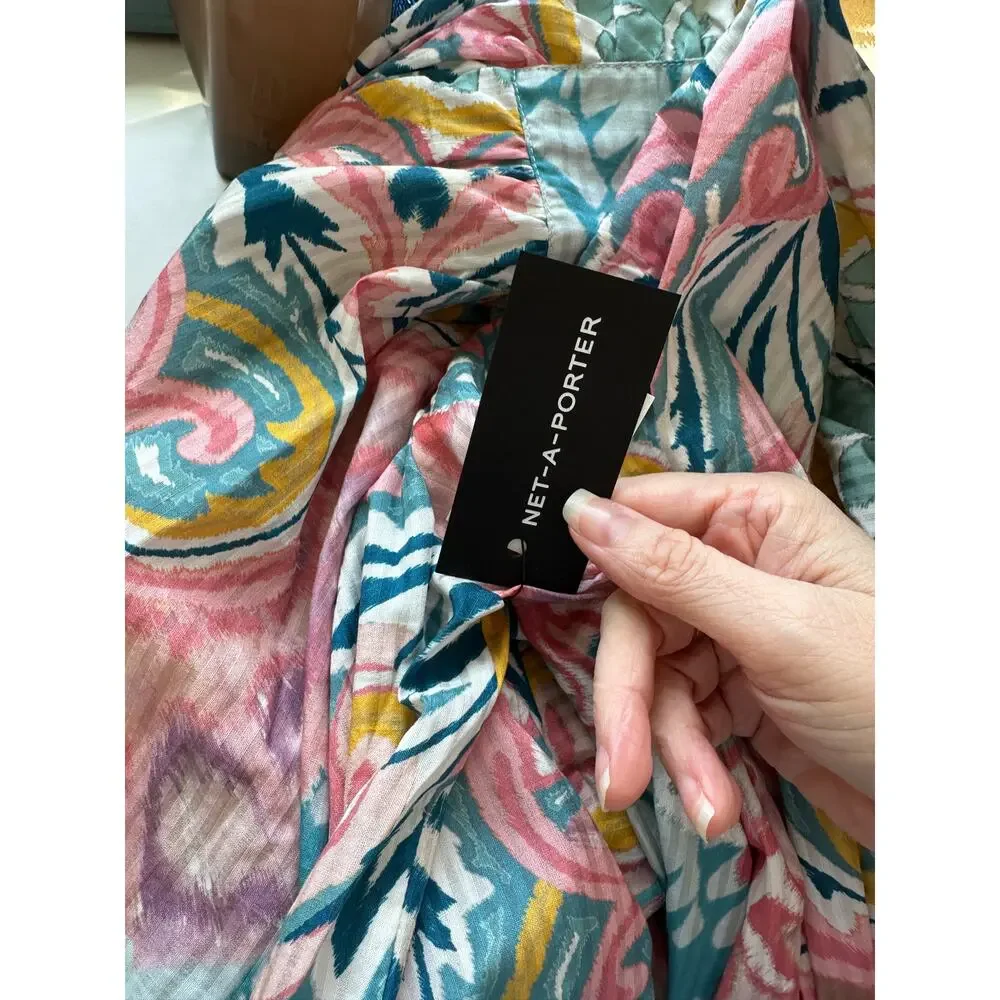 NWT Etro Teal Multicolor Paisley Georgette Long Sleeve Tie Neck Blouse 48 / XL - Picture 11 of 16